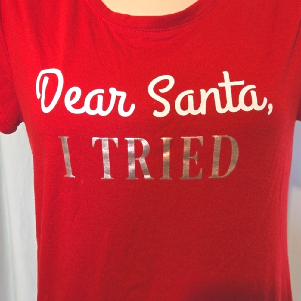 Apt 9 red and white Christmas Dear Santa top